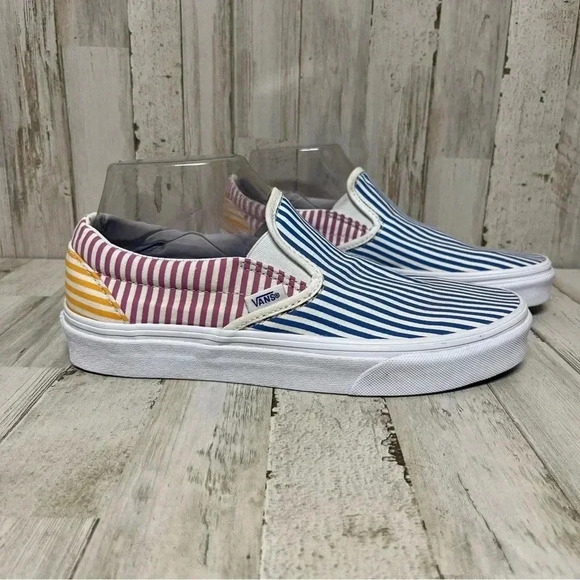 Vans Classic Slip-On Deck Club Mix Stripes Skateboarding sneakers women's 8.5 - Picture 4 of 13
